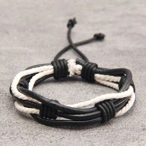 Two Tone Faux Leather Bracelet Adjustable Size